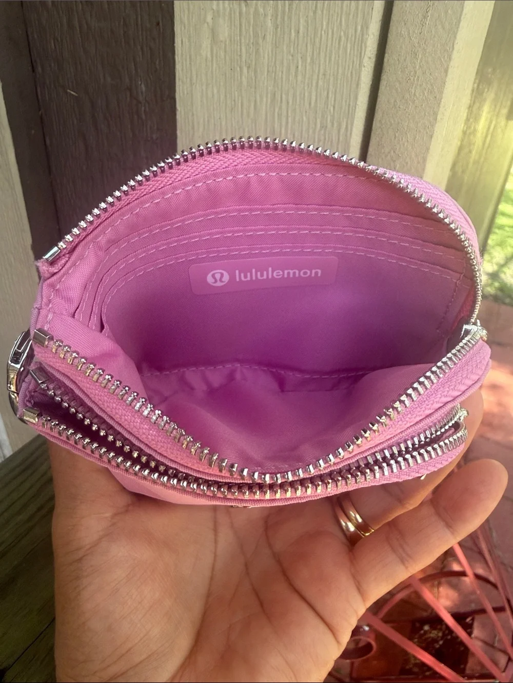 lululemon pastel pink keyring pouch